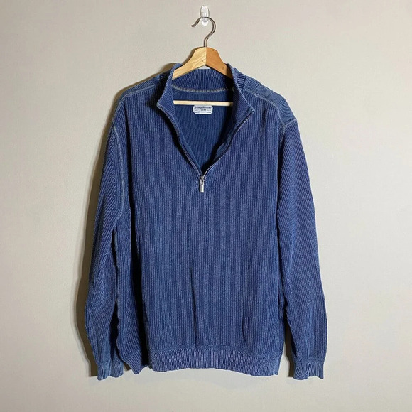 Tommy Bahama Jeans 1/4 Zip Ribbed Knit Pullover Sweater Men's XXL Blue Stretch - Picture 2 of 12